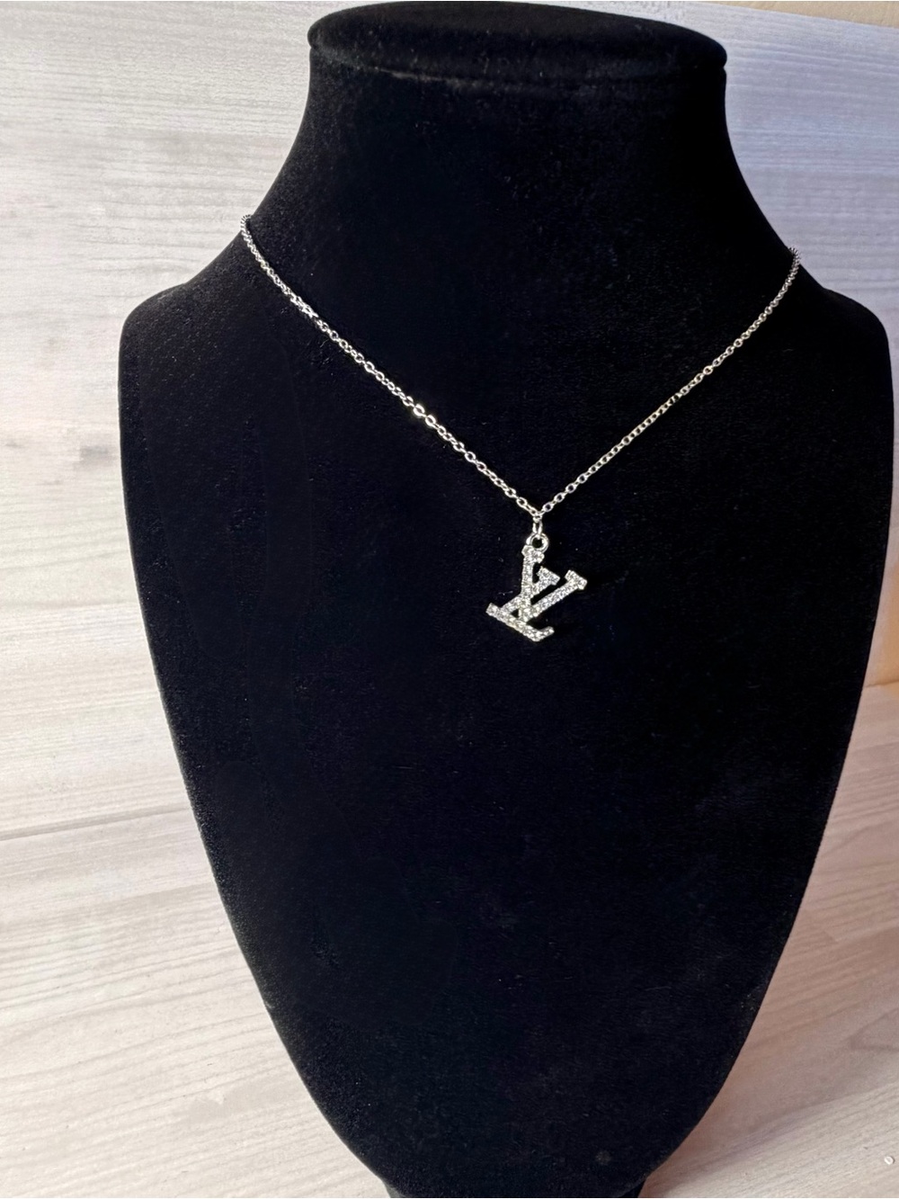 LV Silver Crystal Monogram Pendant Necklace
